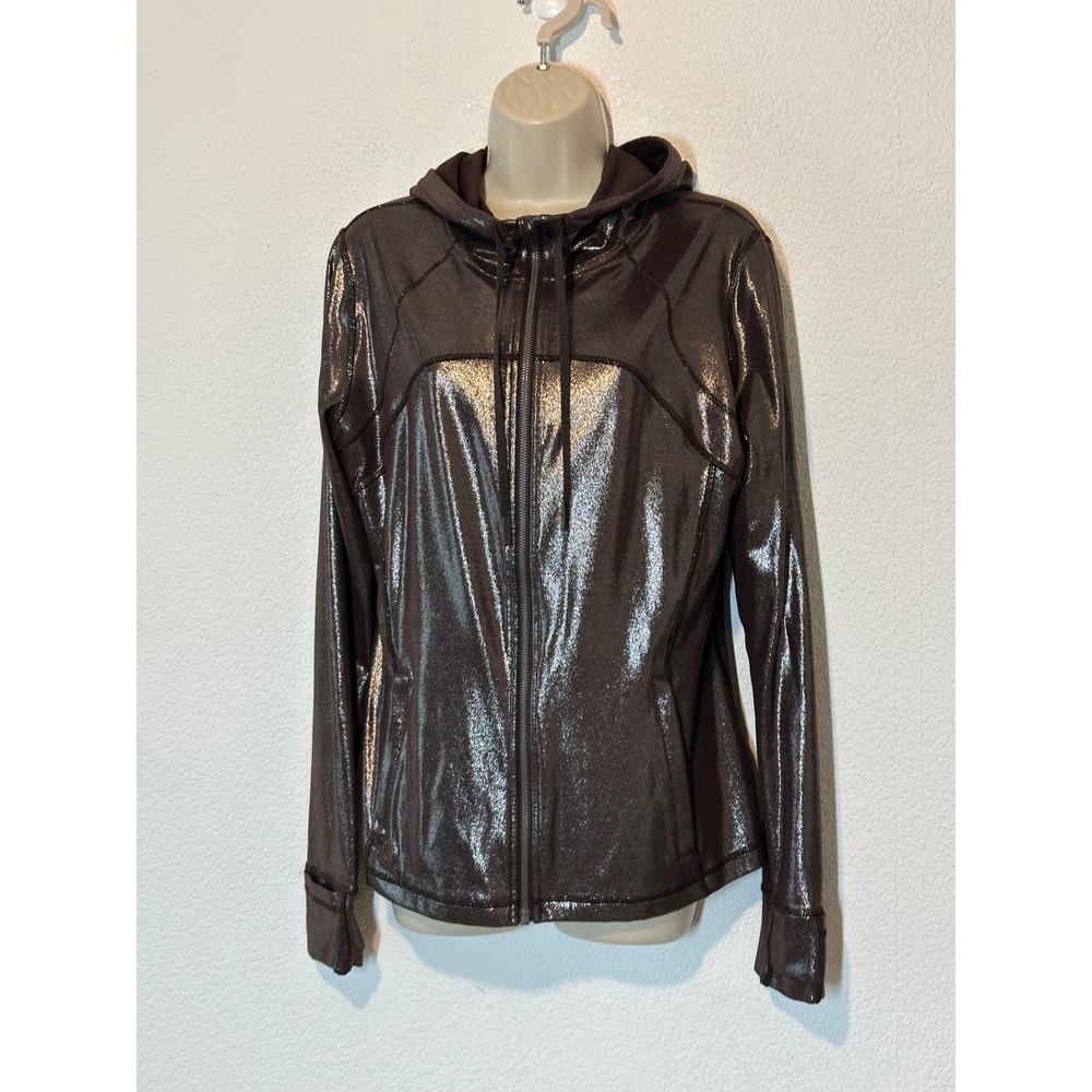 Lululemon Define Jacket Hooded Shine French Press Brown Metallic LW4BSNS Size 14